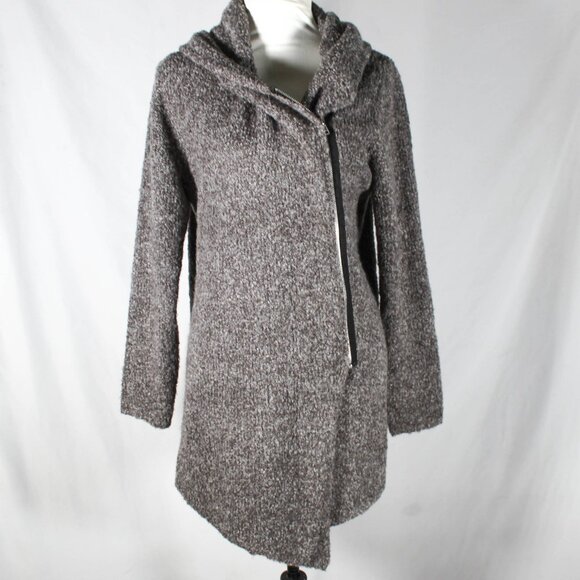 Edgy Gray Wool Blend Asymmetrical Zip-Up Knit Cardigan – Size Large - Picture 1 of 8